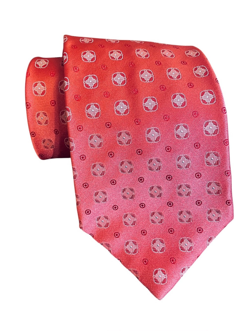 Luigi Borrelli Napoli Men’s Coral Medallion Silk Tie Made in Italy 3.75”